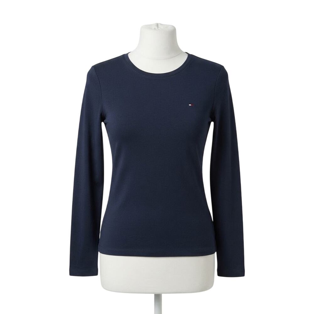 Tommy Hilfiger Navy Blue Long Sleeve Crewneck Tee Shirt Size XS Minimalist